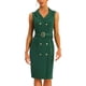 thumbnail image 2 of Vestido de oficina Allegra K sin mangas con cinturón y solapa Verde Oscuro S, 2 of 2
