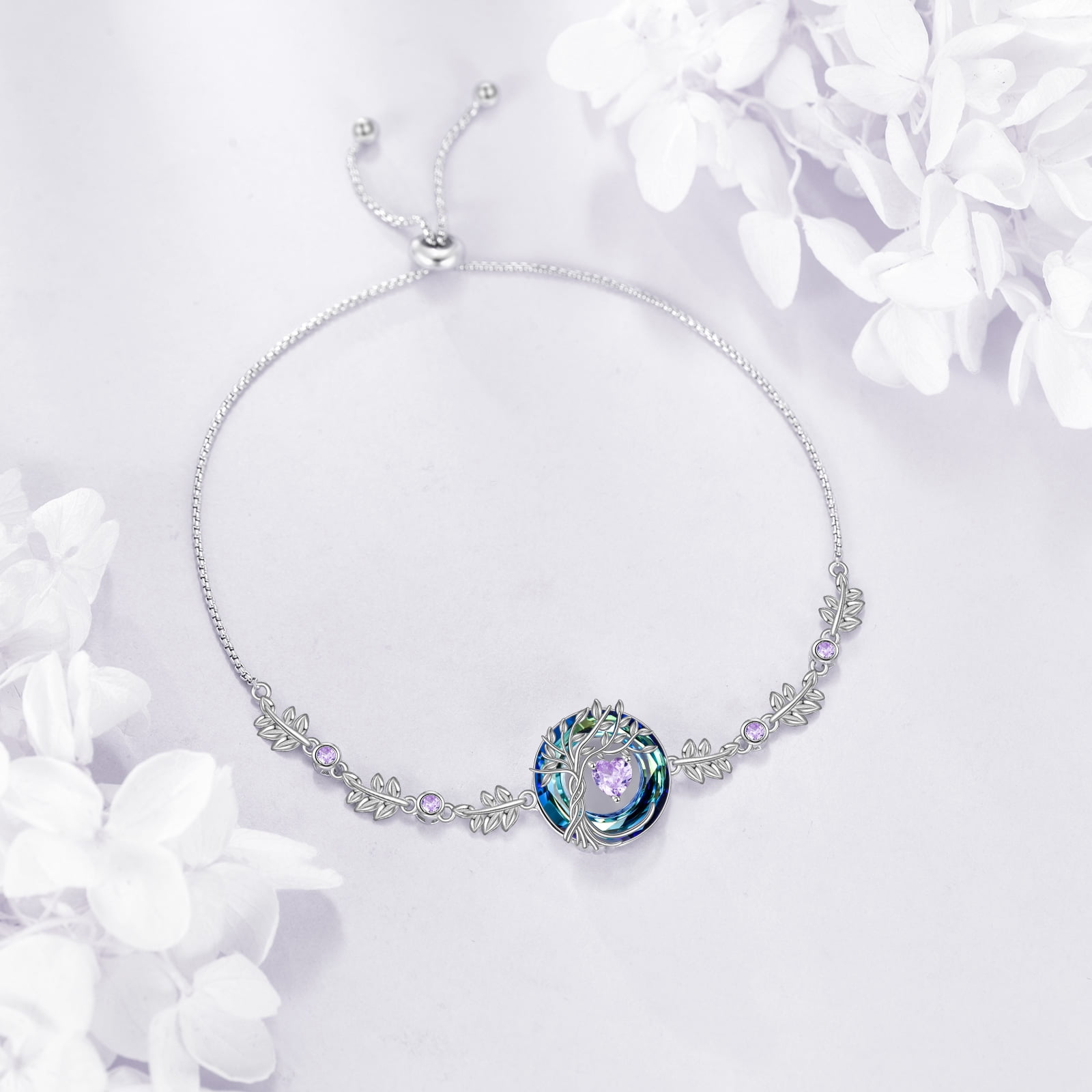 YAFEINI Tree of life Birthstone Bracelet for Women Sterling Silver Tree Jewelry June Birthstone Charm Alexandrite Bracelet Gemstone Anniversary Birthday Mothers Day Gifts for Wife Mom