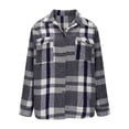 thumbnail image 3 of Women's Flannel Plaid Cardigan Fall Outfits Button down Lapel Coat Loose Tartan Trench Jackets with Pockets New Women Jacket Lightweight Dark Blue S, 3 of 6