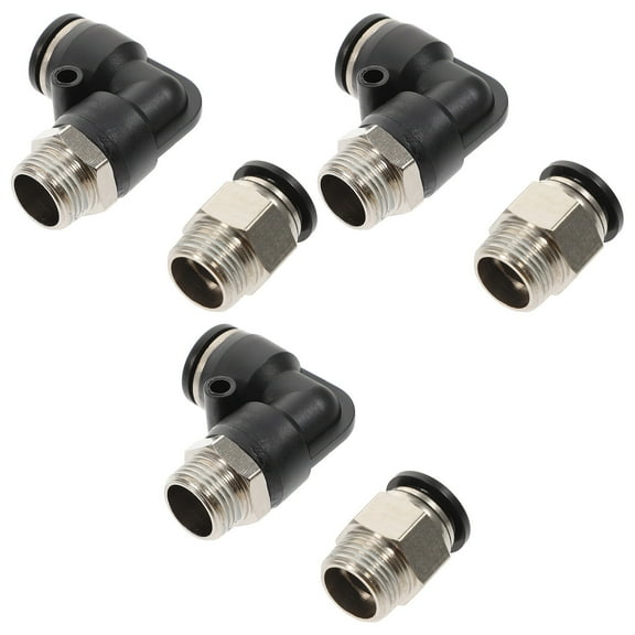 6 Pcs Threaded Straight Connector Elbow Push Connectors 3/8 Air Hose Fittings Quick Release