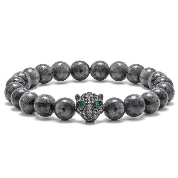 TINGN Spectrolite Bead Bracelet for Men 8mm Natural Spectrolite Bead Black Pantherrd Bracelet for Men Women Stress