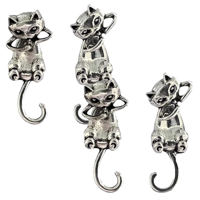 Aretes EarringCat03 2Pares Gato Tuerca Plata Metal.