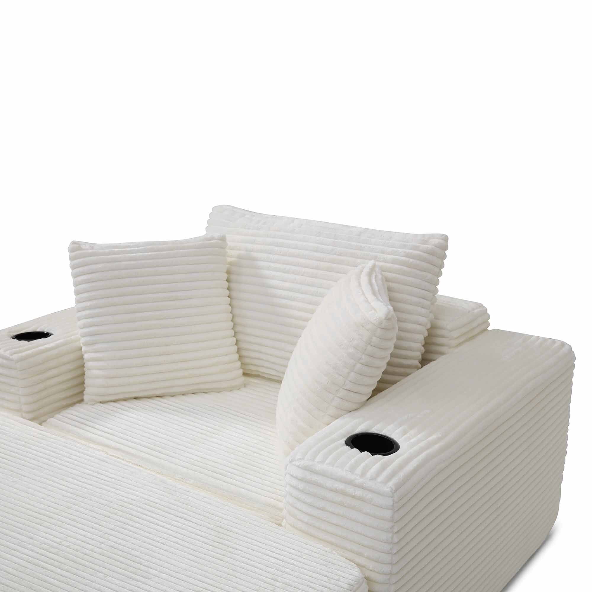 Lunale Boneless Chaise Lounge Chair with Ottoman, 52" Oversized 3-in-1 Convertible Sofa Chair for Living Room, Beige Corduroy