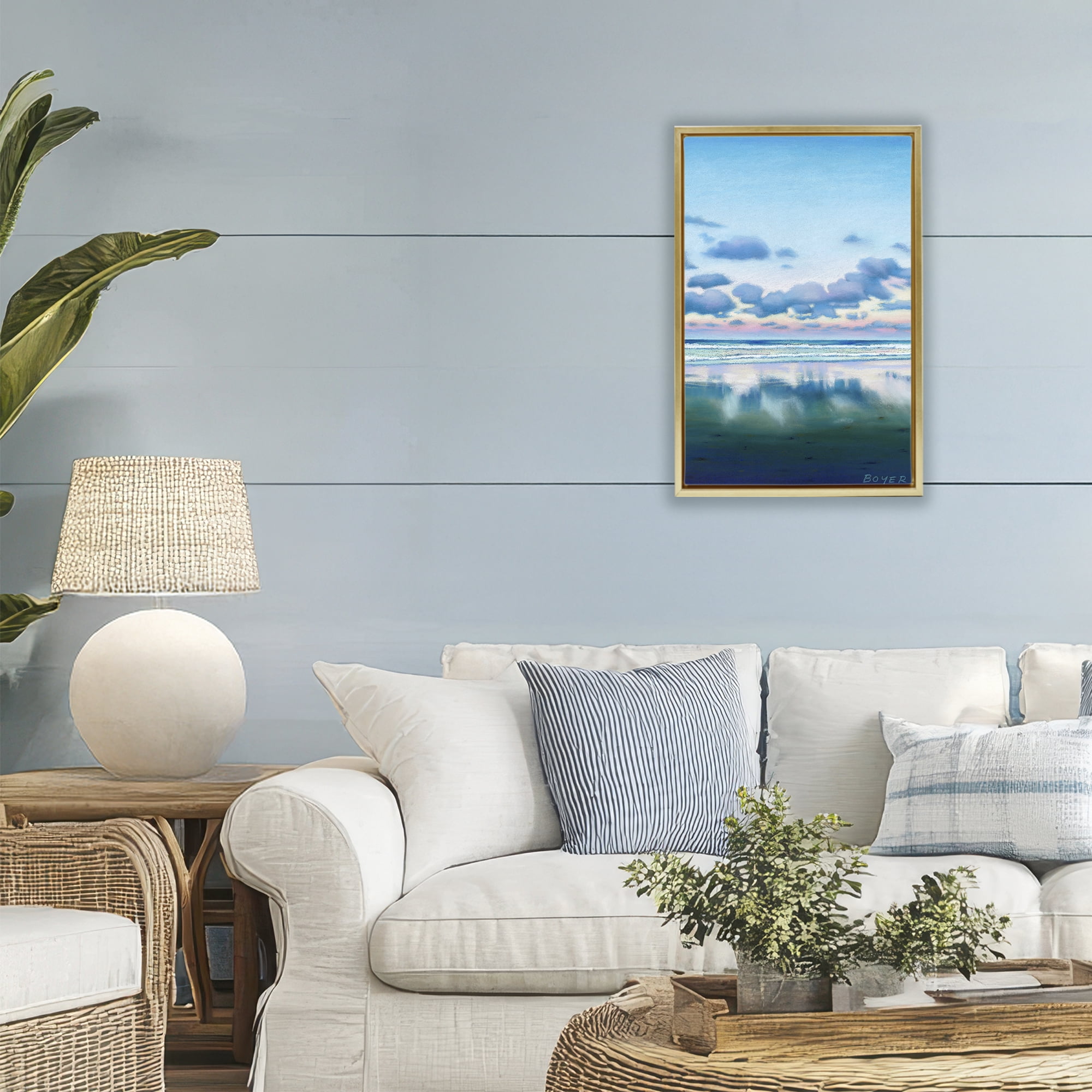 Stupell Industries Pretty Azure Cloud Reflection Gold Framed Floater Canvas Wall Art, design by Susy Boyer