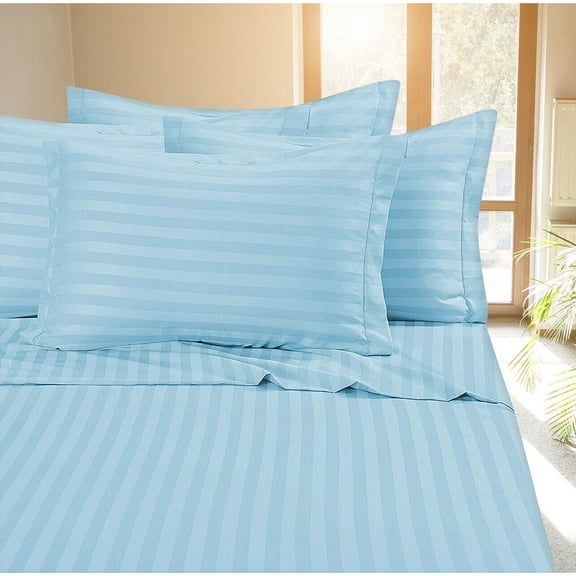 YouLoveIt Bed Sheet Set Dobby Stripe 100% Cotton Sateen 400 Thread Cotton Sateen Dobby Stripe Bed Sheets Set, , full, queen, king