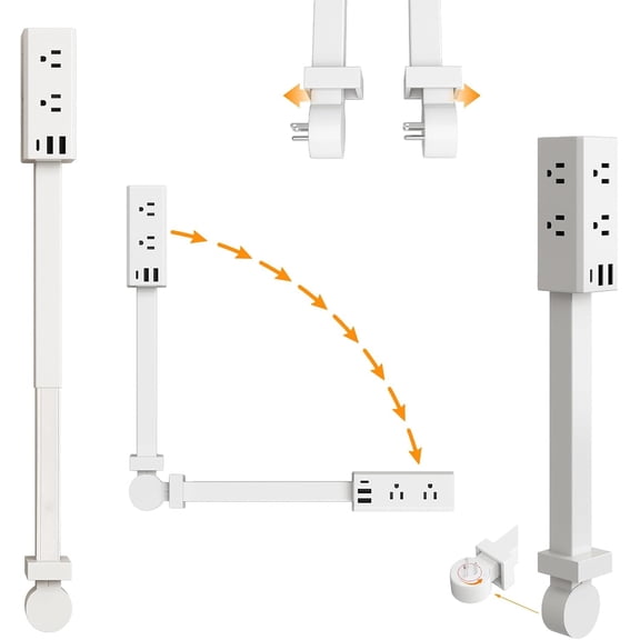 Hard-to-Reach Area Wall Socket Extender Stick, 20-30" Telescopic 360 Degree Swivel Outlet Expander, Surge Protected 9 Port Multi Plug Power Strip for Bedroom Living Room Office Household Use (1PC)