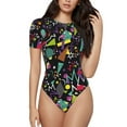 thumbnail image 2 of Picia Colorful Geometric Figures Womens One Piece Swimsuits Modest Tummy Control Bathing Suits Lace Up Slimming Swim Suit-Medium, 2 of 9
