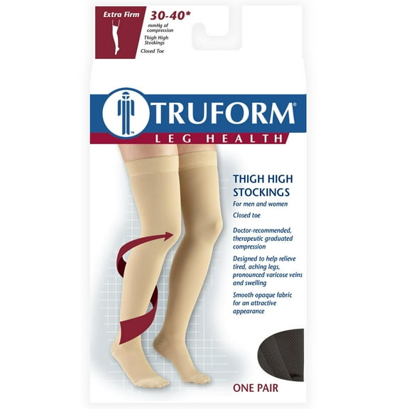 Truform Stockings Thigh High Closed Toe Dot Top: 30-40 mmHg XL BLACK (8848BL-XL)