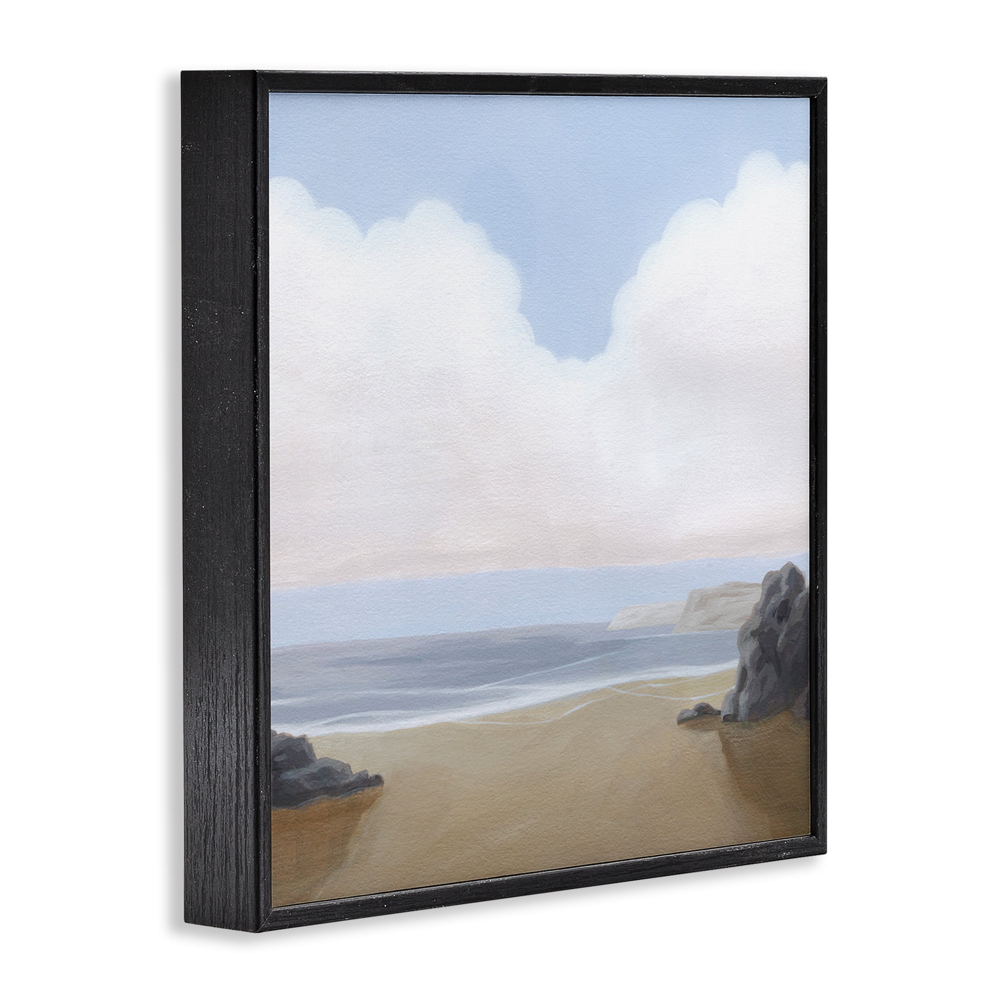 Stupell Industries Soft Clouds Over Beach Landscape Painting Black Framed Art Print Wall Art, 24 x 24