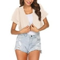 thumbnail image 5 of Jxximdong Cardigans for Women, Ladies' Double Layer Three Quarter Sleeve See Through Solid Color Shawl Chiffon Short Cardigan, Women's Bolero Shrugs Beige, 5 of 6