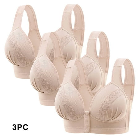 GERsome Women s Pack of 3 Assorted Color Front Closure Bras Comfort No Underwire Full Coverage Seamless Bra Convenient Snap Sleep Bra Wireless Bras for Women Plus Size Full Coverage M