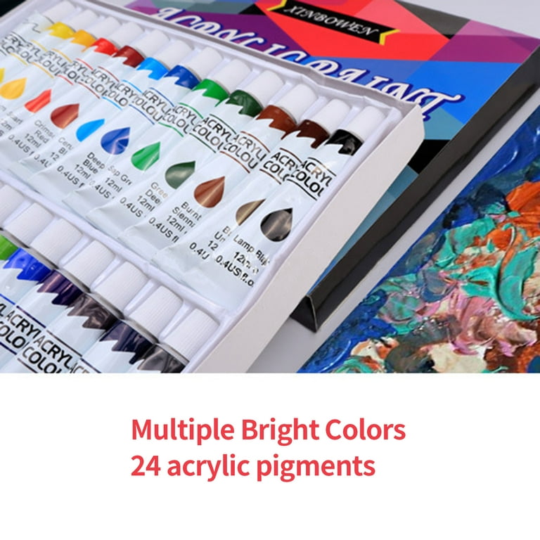 Dcenta 39pcs Kids Art Drawing Set 24 Vibrant Colors Acrylic Paint with 6 Brushes/Paint Palette/Easel/Painting Smock Color Mixing Chart for Kids/Teens/
