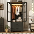 thumbnail image 3 of ChVans 2 Glass Doors Armoire Wardrobe Closet with 2 Drawer & LED Sensor Light, 72"H Arch design Clothing Storage Cabinet with Hanging Rod for Bedroom, 3 of 9