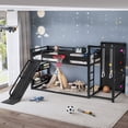 thumbnail image 2 of Newest Twin XL Metal Loft Bed with Basketball Hoop, Climbing Wall, Slide and Bookshelves, Black, 2 of 13