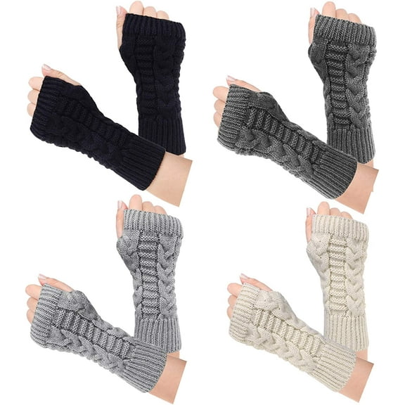 Womens Fingerless Gloves Winter Warm Knit Crochet Thumbhole Arm Warmers
