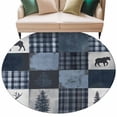 thumbnail image 2 of Navy Blue Plaid Round Area Rug 5 FT, Non Slip Bedroom Rugs, Vintage Farmhouse Animals Tree Washable Soft Circular Carpet Non-Shedding Floor Mat for Kitchen Dining Room Foyer Balcony Dorm, 2 of 8