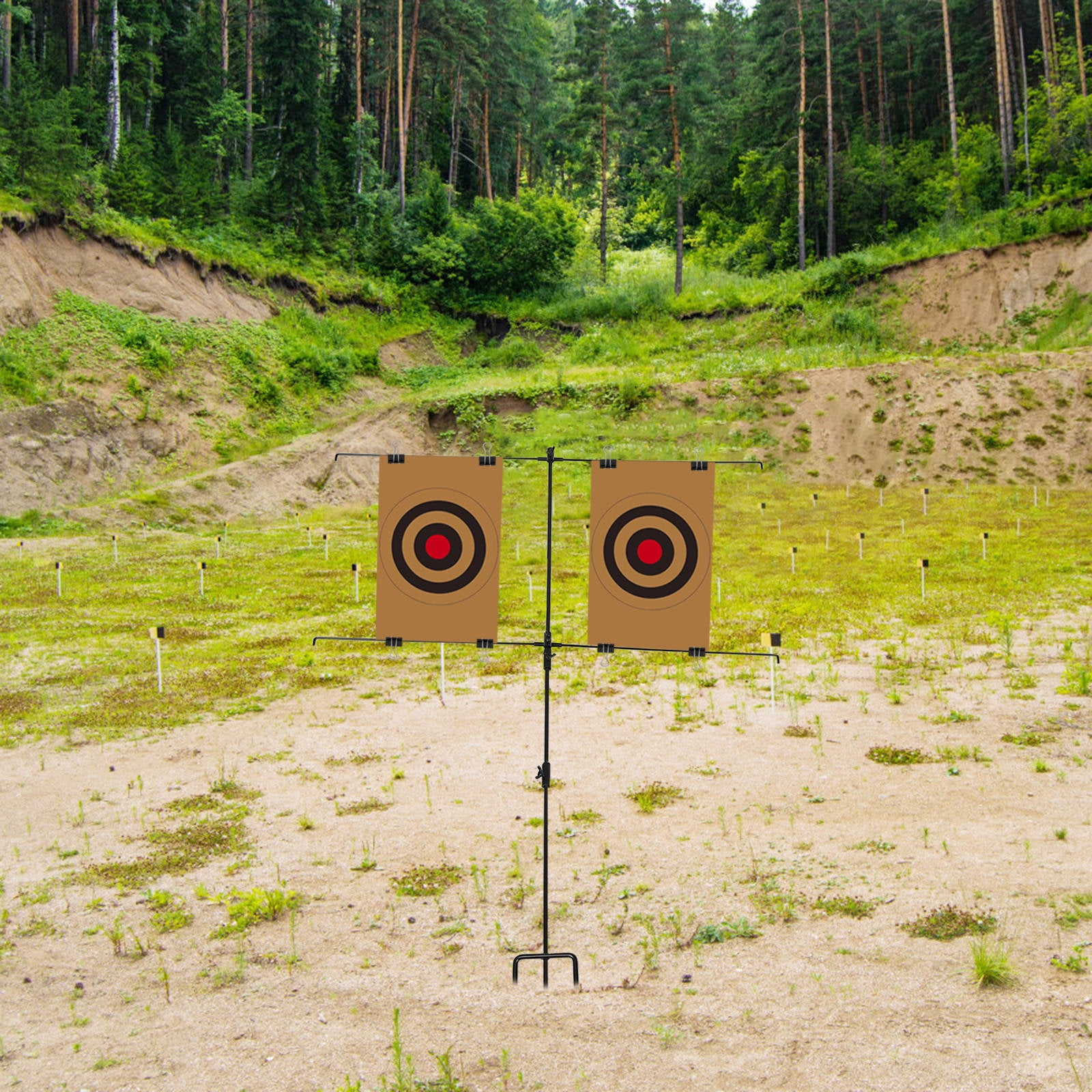 Atflbox Shooting Target Stand With 10pcs 17x25 Inch Paper Targets Durable Paper Target Holder With Stable Adjustable Base For Cardboard Silhouette H Shape Uspsa Ipsc Idpa Practice