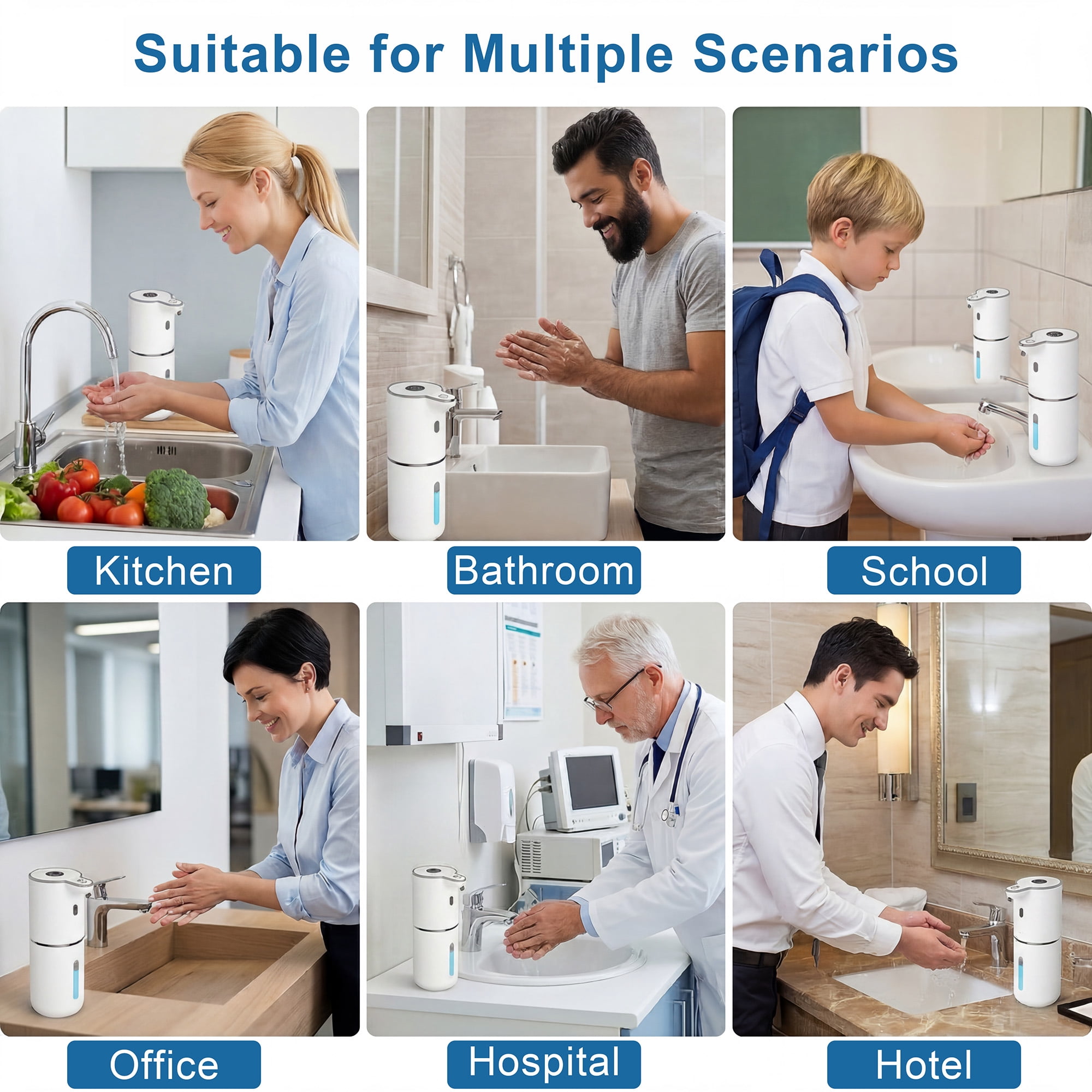 KOYMISKU Automatic Soap Dispenser, 13.5oz/400mL Touchless Wall Mounted USB Rechargeable, 6-Level Adjustable Smart Hand Soap Dispenser for Bathroom Kitchen