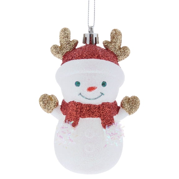 Red and White Glitter Snowman with Antlers Christmas Ornament, 4.3", by Holiday Time