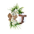 thumbnail image 1 of Corona de Pascua con cruz rústica, ramo floral simulado, guirnalda para puerta de entrada blanco 35cm, 1 of 9