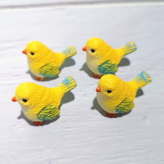 4 Pcs Bird Miniature Figurines Decorative Resin Bird Figures Dollhouse Miniature Cake Topper Micro Landscape Home Decoration Fairy Garden Accessories 4PCS YELLOW