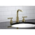 thumbnail image 2 of Kingston Brass FSC8953CML Manhattan Widespread Bathroom Faucet with Brass Pop-Up, Brushed Brass, 2 of 5