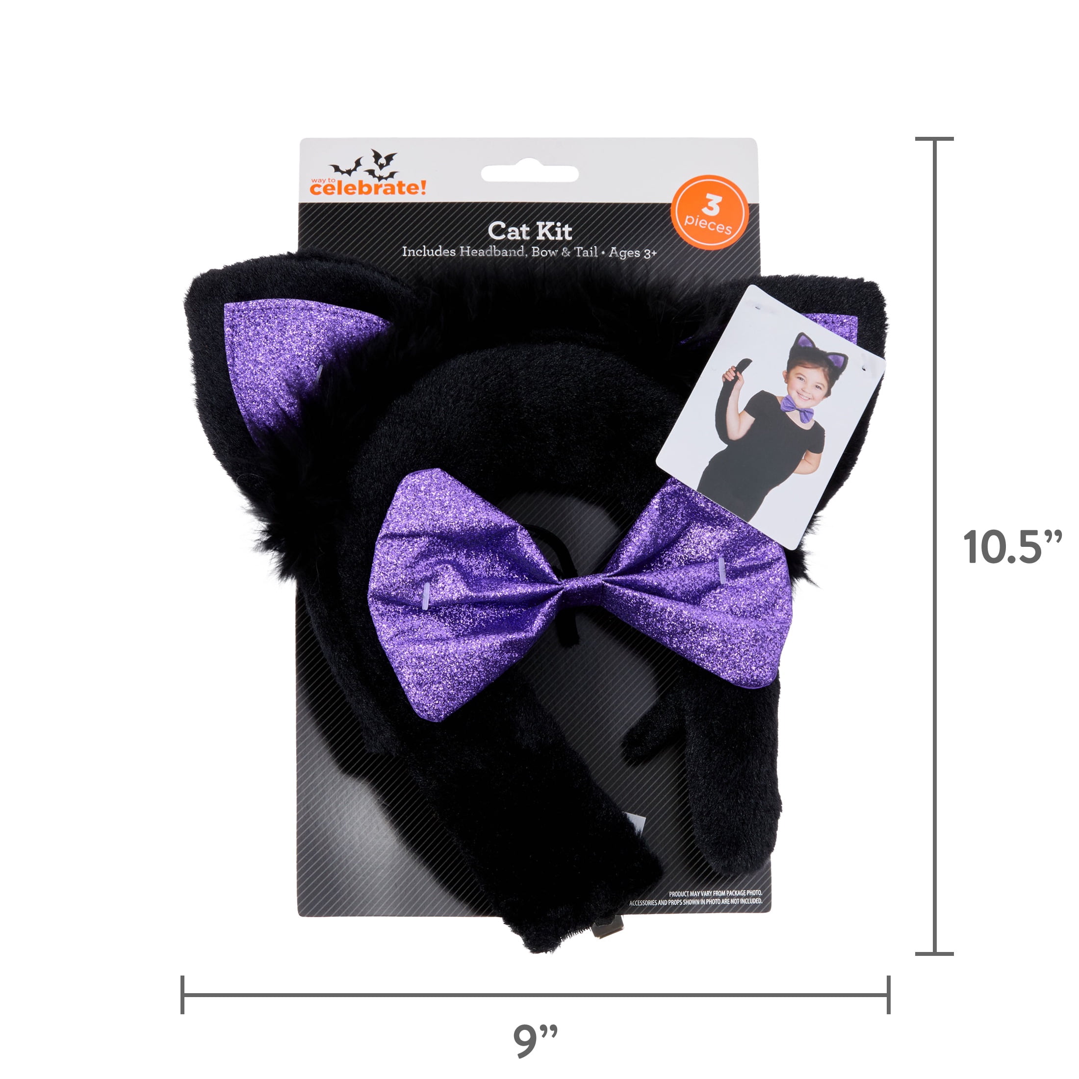 Cat Costume Accessory Kit for Children, Black and Purple, 3 Pieces, Halloween by Way To Celebrate
