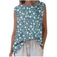 thumbnail image 2 of Shirts for Women Plus Size Sleeveless Round Neck Floral Printed Casual Tank Top Light Blue L, 2 of 5