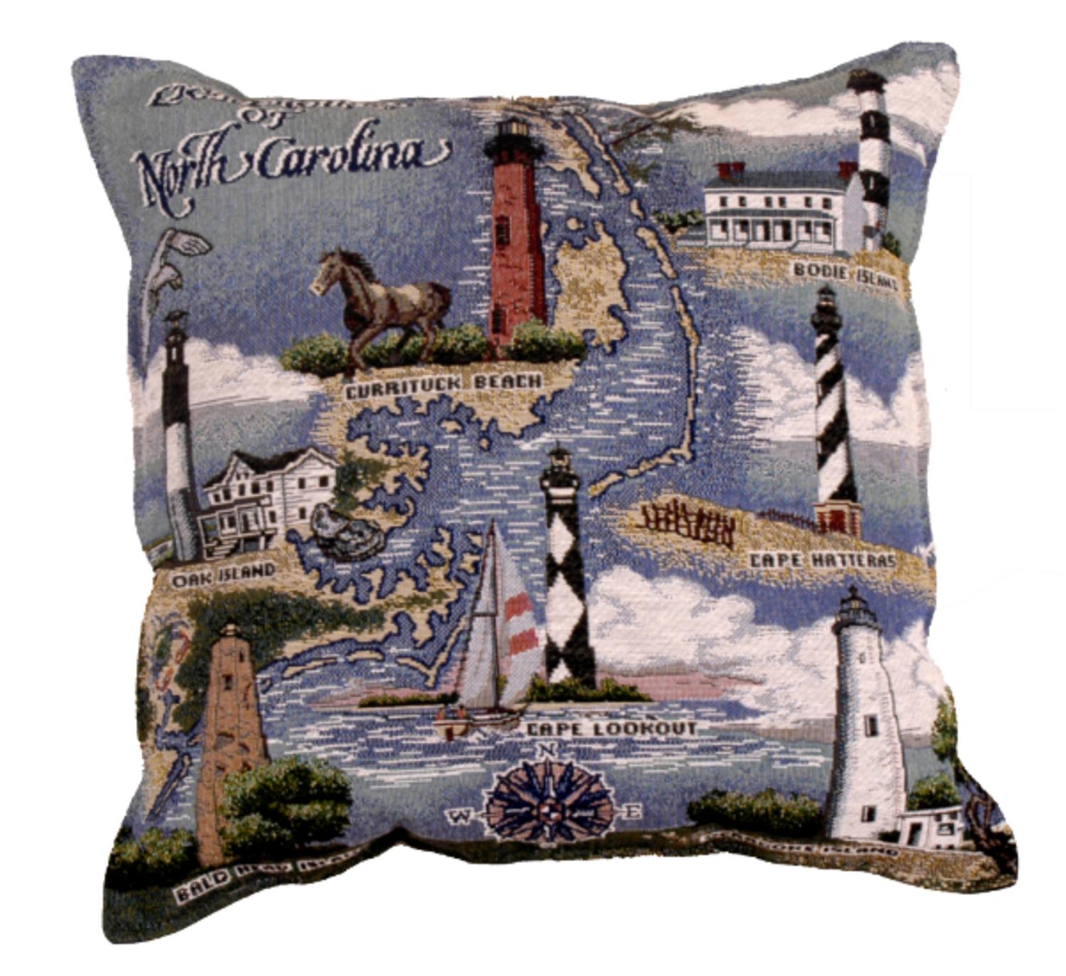 17" North Carolina Lighthouses Tapestry Throw Pillow
