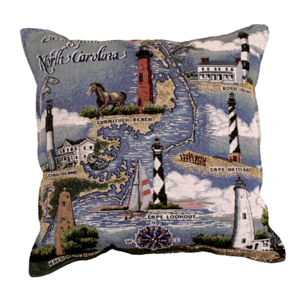 17" North Carolina Lighthouses Tapestry Throw Pillow