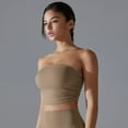 thumbnail image 3 of SWSMCLT Women's Crop Tube Top Tube Top Ruched Summer Casual Light Soft Tight Yoga Fitted Sexy Strapless Top Brown Medium, 3 of 5