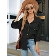 thumbnail image 4 of Womens Cable Knit Light-Weight Shacket Button Down Shirts Long Sleeve Casual Oversized Blouses Tops Black S, 4 of 8