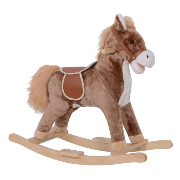 Dranite Kids Rocking Horse with Soft Plush Body, Wooden Base, Handle Grip, for 3  Years