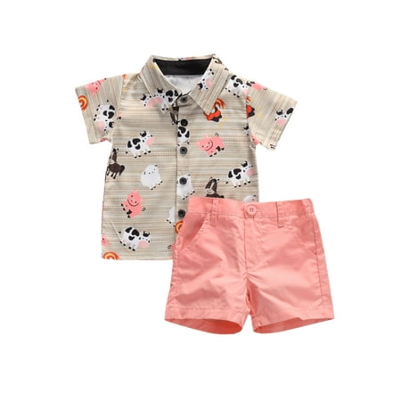 

Canrulo Toddler Baby Boy Short Sleeve Button Down Shirt Shorts Set 1T 2T 3T 4T 5T Outfits Summer Clothes Pink 4-5 Years