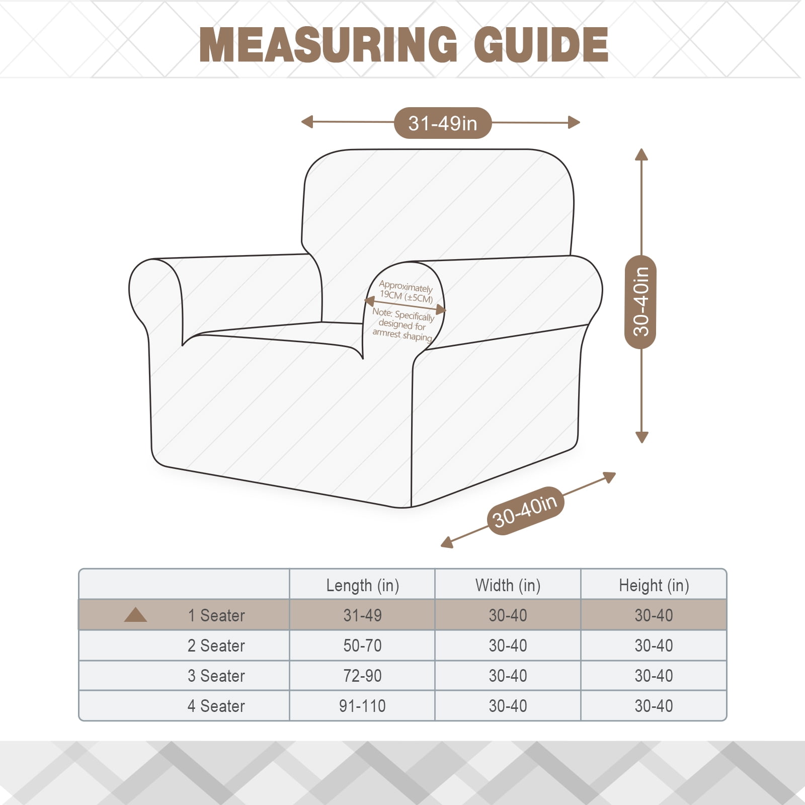 Timeles 1 Piece Stretch Sofa Slipcover Non Slip Armchair Cover Soft Jacquard Couch Cover Washable Furniture Protector with 1 Throw Pillow Cover (1 Seater, Dark Gray)