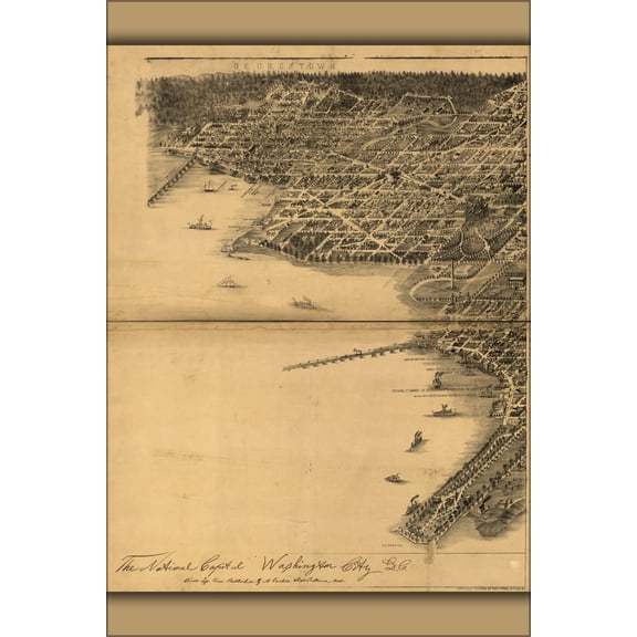 24"x36" Gallery Poster, map of national capital, Washington City, D.C 1883