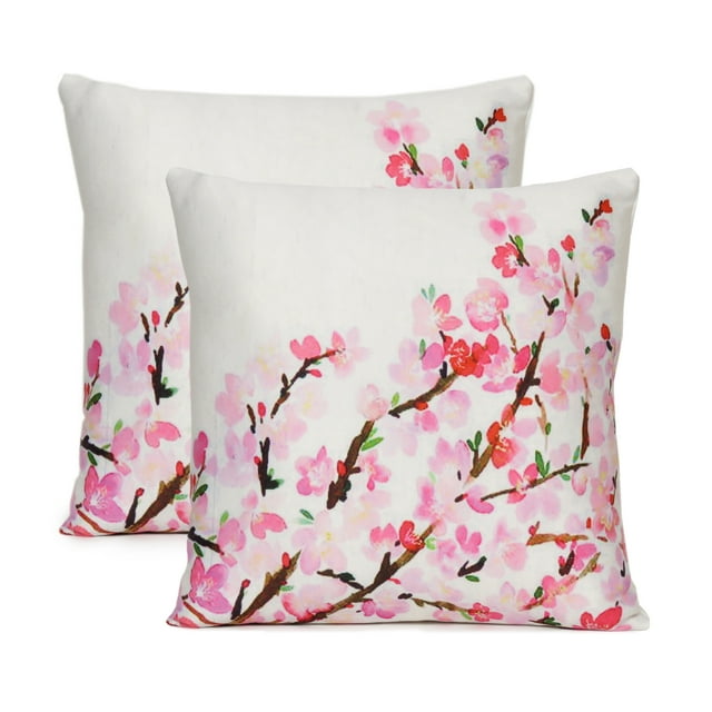 Oussum Housses de Coussin Décoratives pour la Maison en Coton à Impression Numérique, Taies d'Oreiller à Fermeture Éclair, Floral, Ensemble de 2