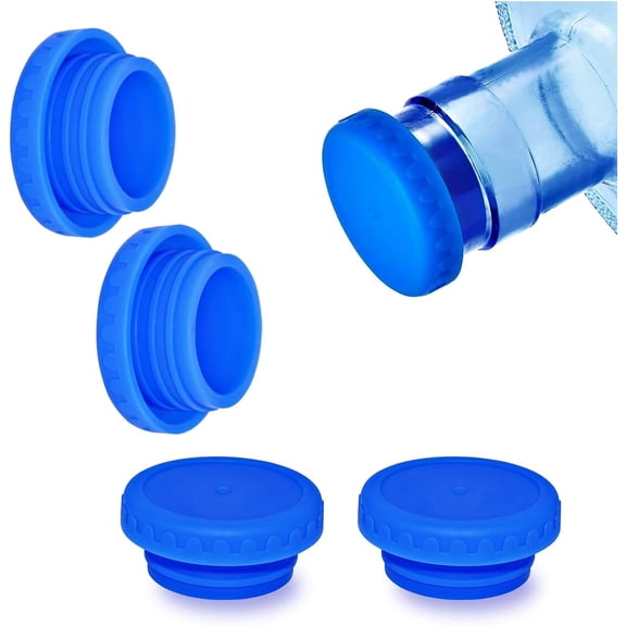 Water Jug Caps 5 Gallon Reusable Silicone - Strong Sealing no Spill Top Lid Cover 55mm Bottles for Outdoor & Kitchen - Pack by 4