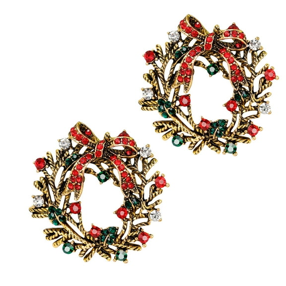 WORGEOUS  2 Pcs Christmas Wreath Brooch Delicate Fashion Golden Pin