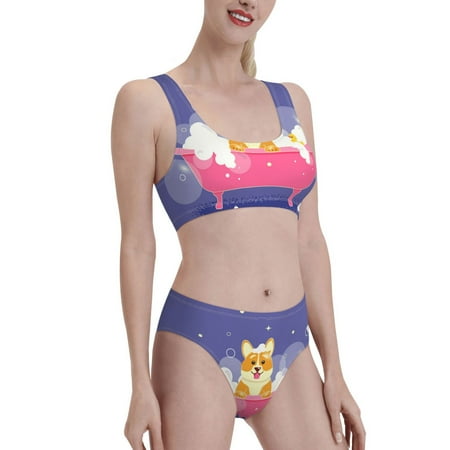 Picia Dog Washes in a Pink Bath Women s High Waisted Bikini Scoop Neck Swimsuit Two Pieces Bathing Suit-Small