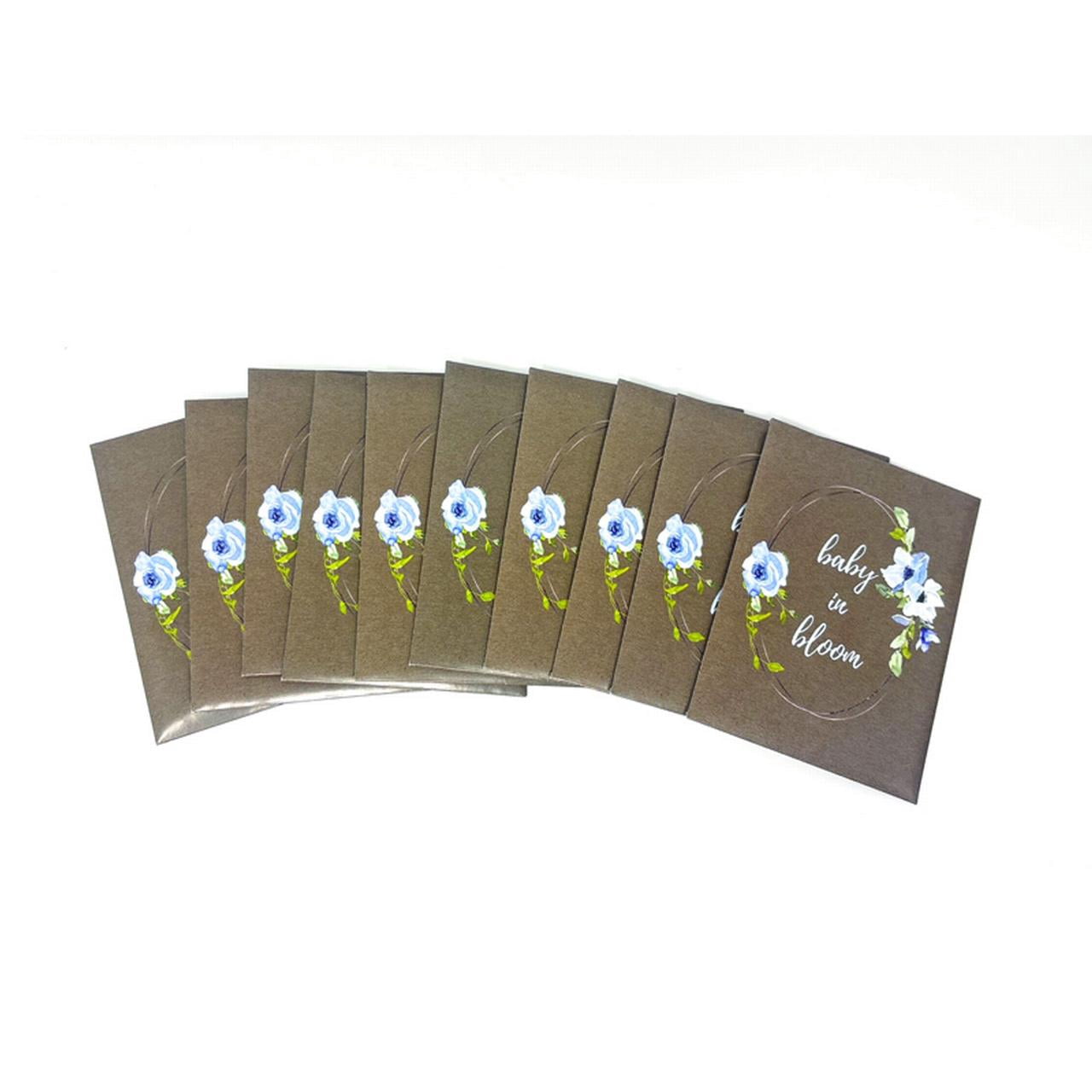 Baby Shower Party Favors for Guests - Baby in Bloom Seed Packets - Blue Floral Accents and Greenery - Already Filled - Pack of 20