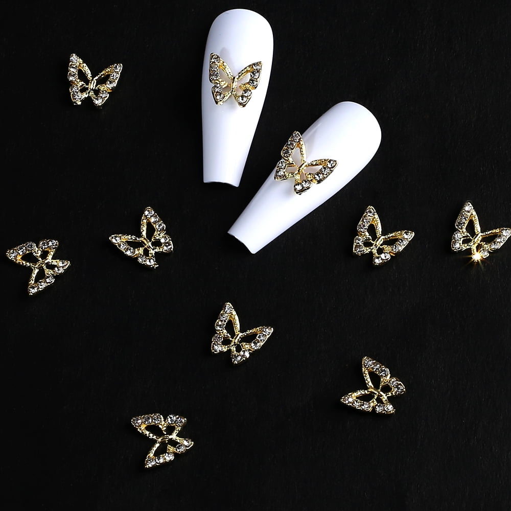 3D Alloy Butterfly Nail Charms,10pcs Metal Butterfly Nail Gems Nail  Rhinestones Shiny Crystal Nail Art Charms,Nail Decoration Rhinestones for Nails  DIY Manicure Jewelry Accessories Women Nail Supplies 