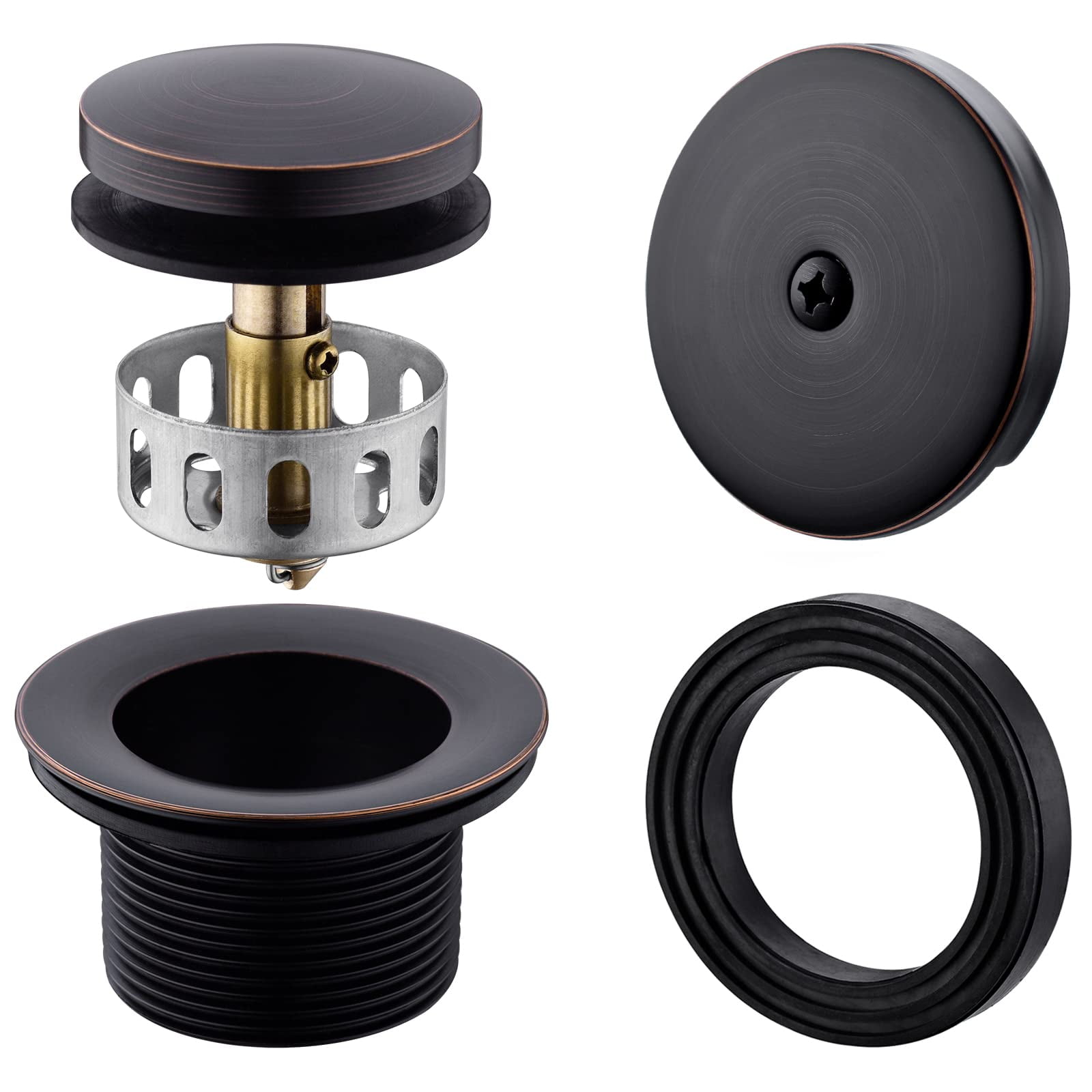 Brass TipToe Tub Drain Kit with Basket Strainer and One Hole Overflow Faceplate, Oil Rubbed