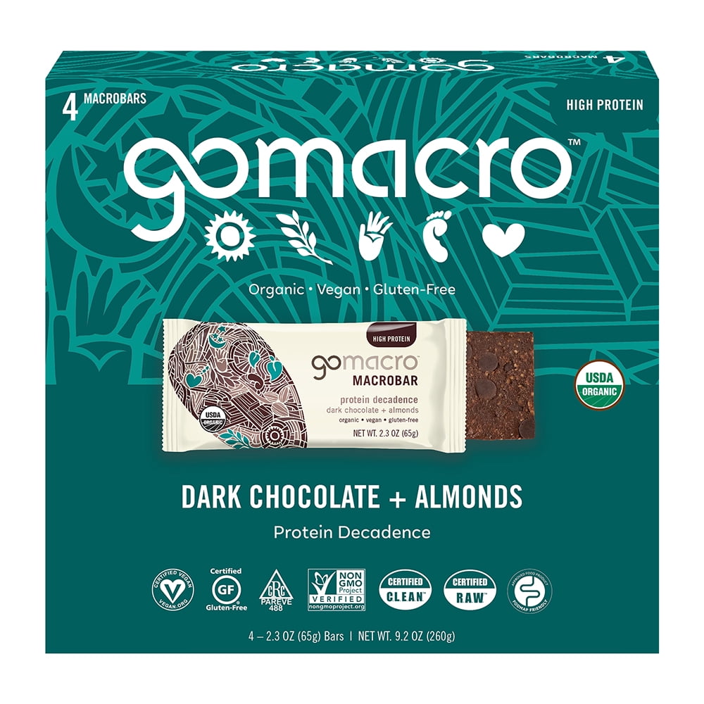 gomacro High Protein Bar, Dark Chocolate Almond, 4 Ct, 9.2 Oz, Gluten