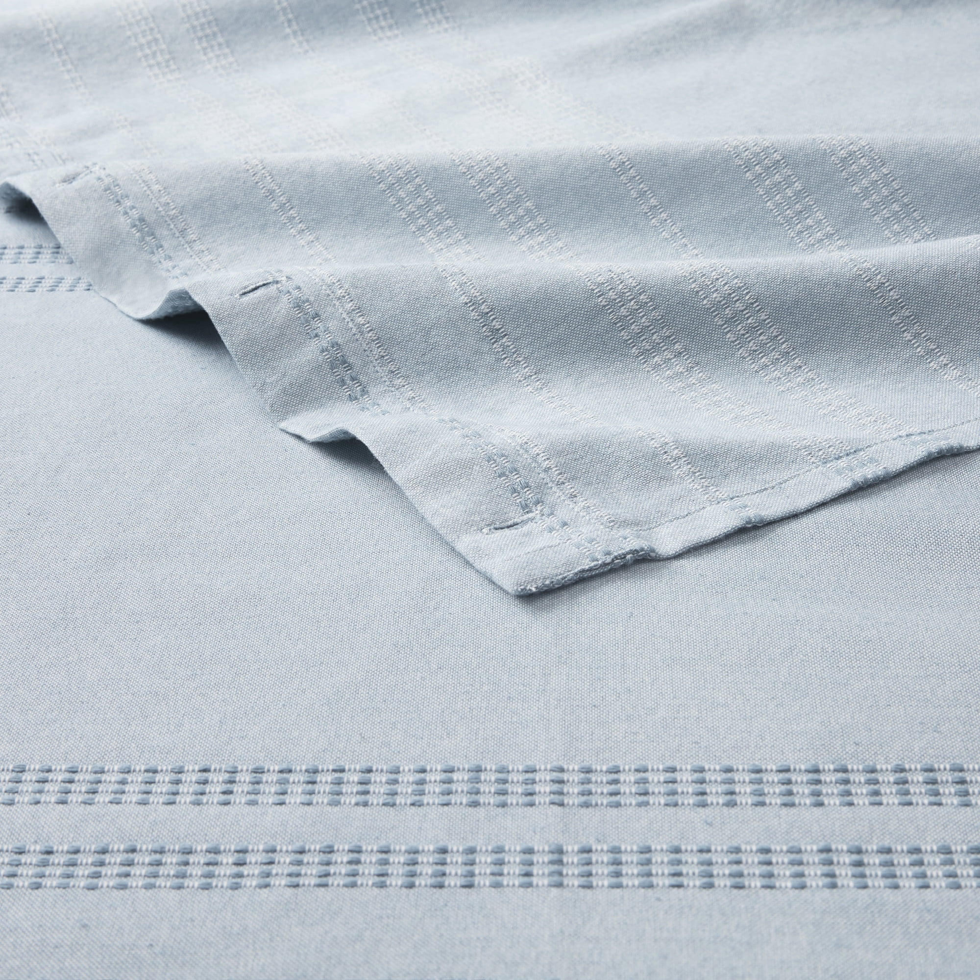TOWN & COUNTRY EVERYDAY Sophia Textured Solid Cotton-Rich Breathable Fabric Shower Curtain with Reinforced Buttonhole Top Hem, Blue, 70"x72"