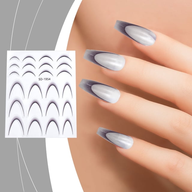 Pegatinas para uñas para decoración de uñas, pegatinas para uñas para mujeres, pegatinas francesas con degradado, pegatinas de sonrisa en forma de media luna, arcos de líneas francesas finas, adornos