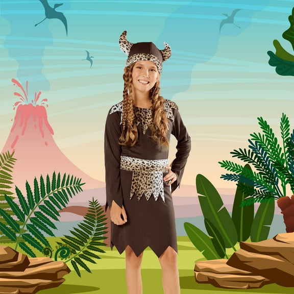 Brown and White Viking Girl Child Halloween Costume - Medium