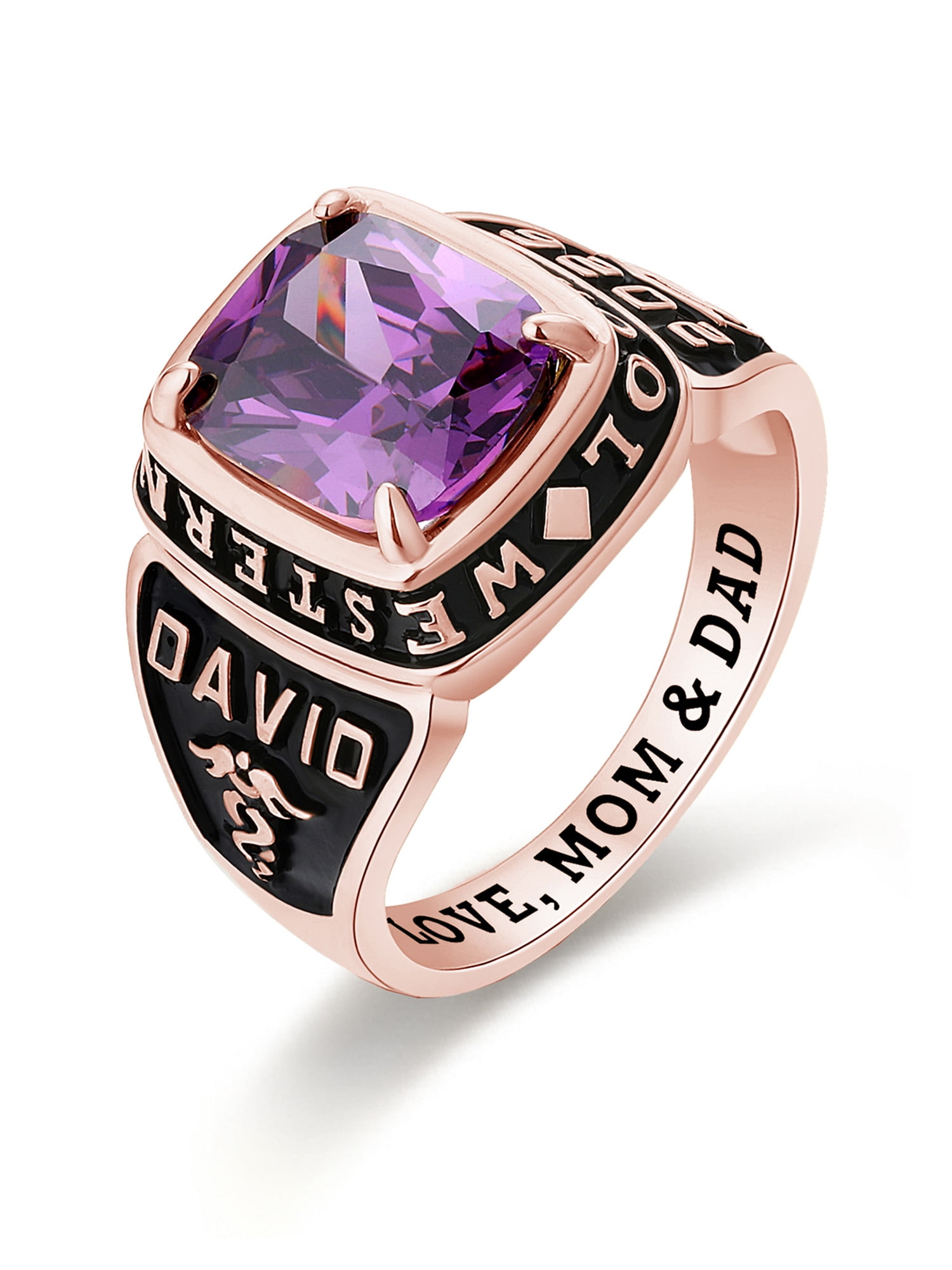 Mementos USA Custom Men's Class Rings Sterling Silver for High School and College-Rose Gold-Elite