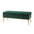 thumbnail image 5 of Tina's Home Velvet Storage Ottoman Bench 45.5" Gold Leg Upholstered Nailhead Trim Button Tufted Bed Foot Stool Home Living Room Green, 5 of 11