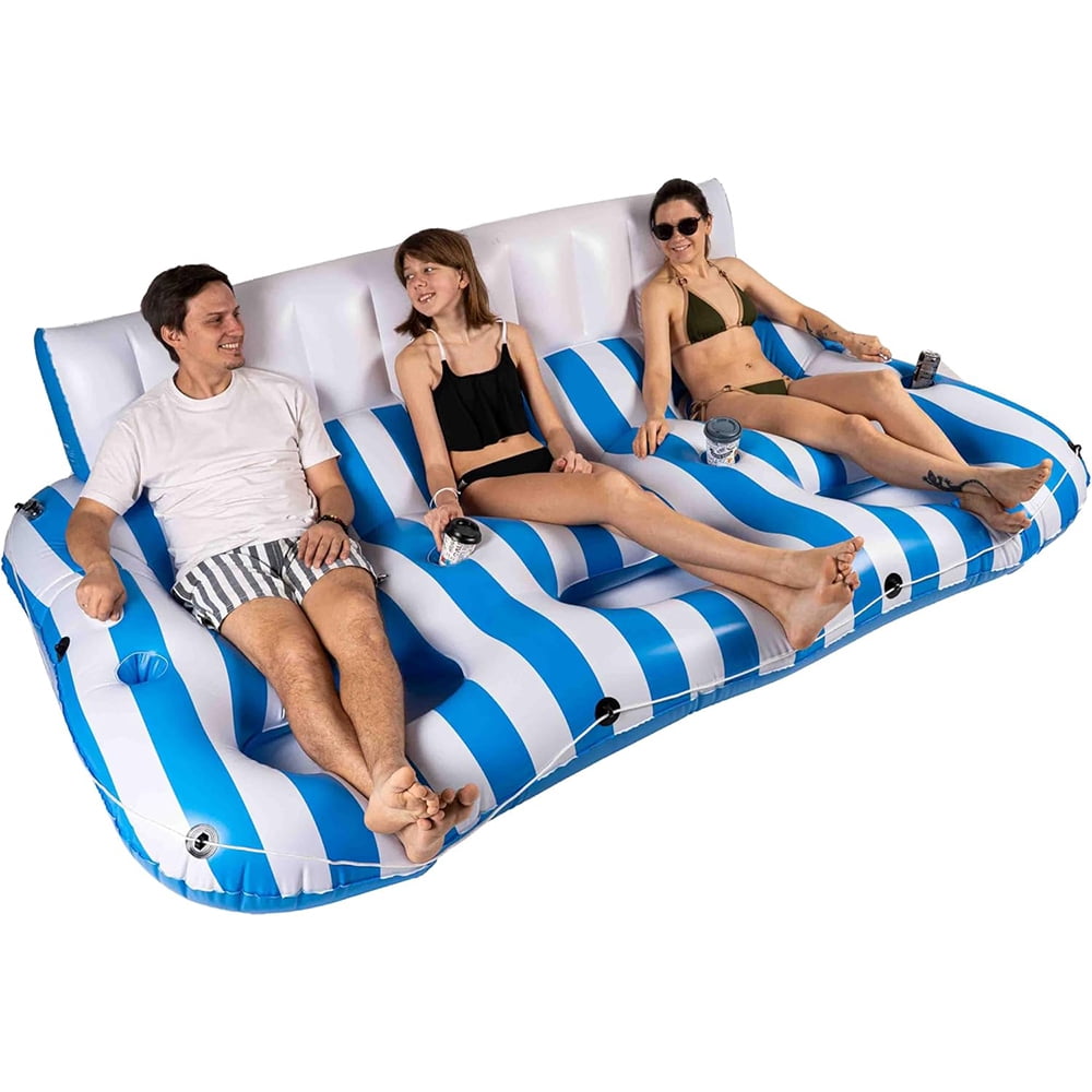 Zone Tech Inflatable Pool Lounger Float -  2 Pack Extra Large Recliner Tanning Lounge Chair with Backrest, Footrest and Cup Holder for Pool, Beach and Lake